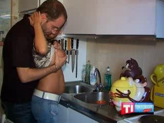 Breasty hot latina couple fucking in the kitchen