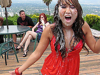 Jesse Jordan and Violet Monroe have an unusual group of allies. For fun their allies like to surprise the two with a wet gooey cum blast to the face. After that to relieve the tension they get into fuckfests. Watch those cute dumplings get fucked good and overspread in cum...