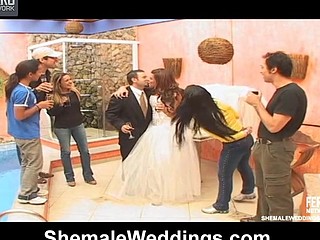 Wedding ceremony ends up with engulf-and-fuck for transsexual bride and her fiance